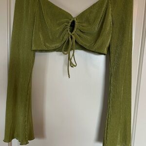 Wild Fable Green Tie Front Crop Blouse